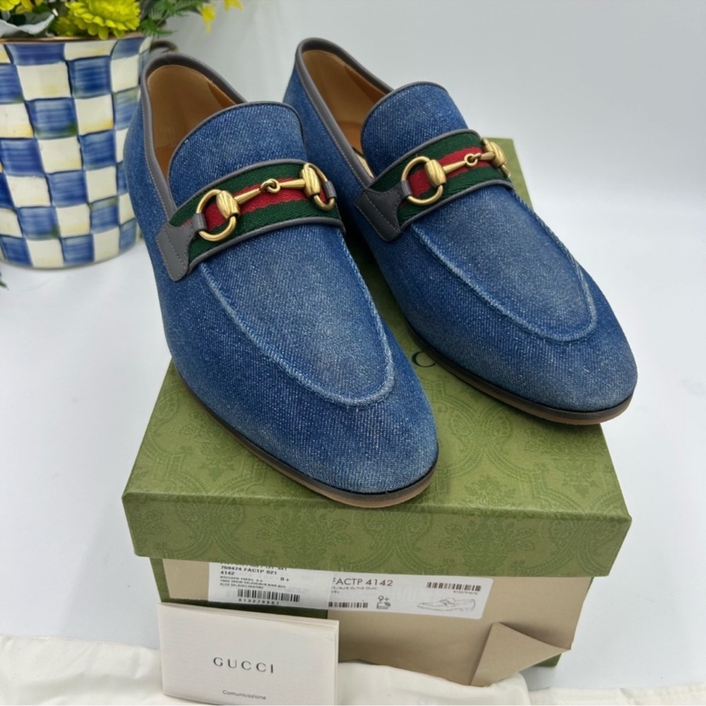 Men’s Gucci horse bit denim loafers size 9.5 fits 10.5 US made in Italy - Picture 2 of 9